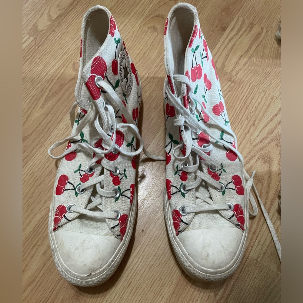 Converse Red and White Cherry High-Tops
